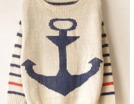 Vintage Anchor Stripes Style Sweater Color Blue