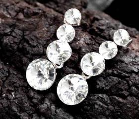 4 circles Swarovski Crystal drop Earrings/925 Sterling Silver Post