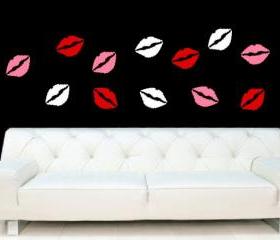 Lips Set of 12 Lips Valentines Day Decor Removeable Vinyl Wall Decals 22248
