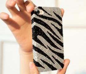 Fashion Zebra Grain Full Rhinestone Hard Cover Case For Iphone 4/4s