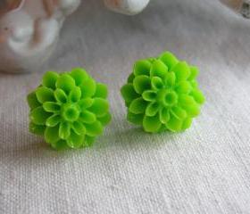 Lime Green Dahlia Chrysanthemum Mum Studs Valentine's Day Gift Gifts for Mom Under $10