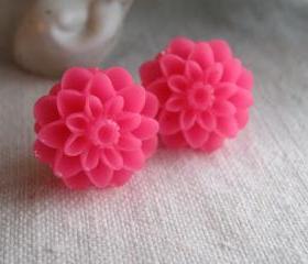 Hot Pink Dahlia Earrings
