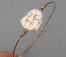 White Turquoise Buddha Head Brass Bangle Bracelet