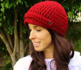Chunky Newsboy Crochet Cap in Red