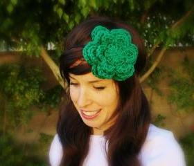Luck of the Irish Kelly Green Crochet Flower Headband