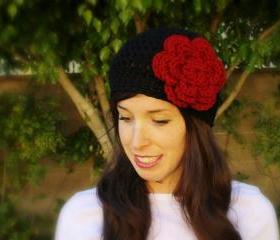 Queen of Hearts Black and Red Crochet Hat