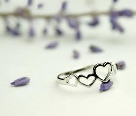 925 Silver Hollow Heart Rings for Women