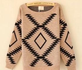 Khaki Vintage Diamond Round Neck Sweater