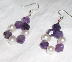 Cultured Pearl and Amethyst Earrings handmade jewelry gift idea