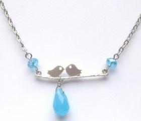 Silver Bird on Branch Quartz Necklace