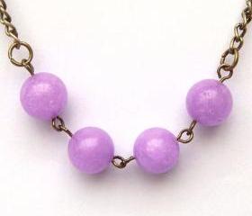 Antiqued Brass Purple Jade Necklace