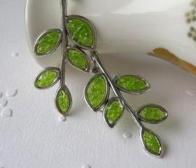 Branch Earrings, Leaf Earrings, Twig Earrings, Stem Earrings, Stained Glass Leaf, Twig Jewelry
