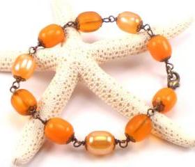 Orange, Vintage Bead Bracelet