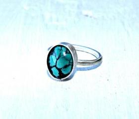 Sterling silver ring - Turquoise ring - skinny stacking ring, sterling silver jewelry handmade