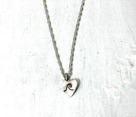 Tiny Heart Necklace, sterling silver mini heart and chain - I heart the ocean pendant, sterling silver jewelry handmade, valentine's day