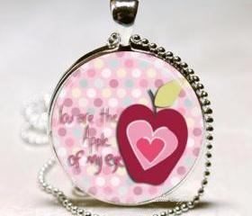 handmade gift You are the apple of my eye red glass necklace keychain red