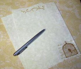 Bird in Birdcage French Script - Stationery Set - 30 Sheets 30 Envelopes