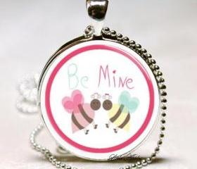 be mine cute bees glass 1 inch round sterling silver necklace keychain