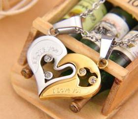 Romantic heart-shaded titanium steel couple necklace