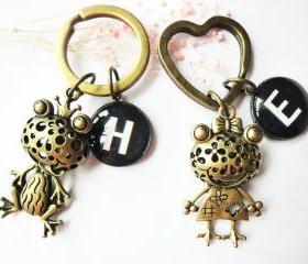 3D Couple Set Frog Prince and Princess Charm Romantic Story keychains
