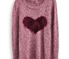 Wine Red Long Sleeve Love Heart Sweater