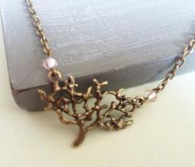 Antique Bronze Tree Necklace with Swarovski Crystals