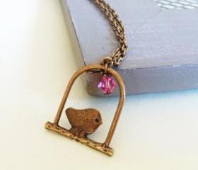 Antique Bronze Bird Swing Necklace
