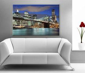 16x10 Digital printed Canvas New York night skyline photo wall, (size: 16x10 inch plus border).