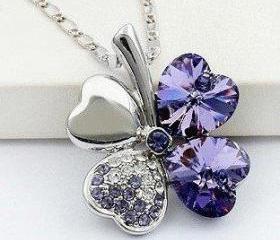 New Swarovski Crystal Lucky Four Leaf Clover Pendant Necklace