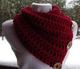 The Saranac Coconut Button Cowl Scarf - Cranberry