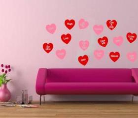 Wall Decal Conversation Hearts Set of 16 Wall Decals Valentines Day Decor Removeable Vinyl Wall Decals 22249