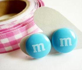 Blue M&M Chocolate Candy Stud Earrings