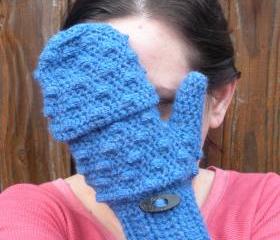 Convertible Mittens in Vibrant Blue, crochet fingerless mitten gloves, ready to ship.