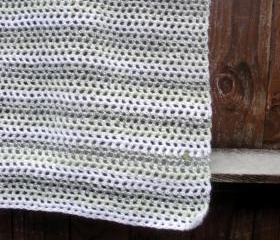 Crochet Toddler Afghan blanket, kids blanket in green and white stripes, ready to ship.