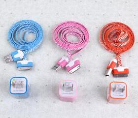 Total 6pcs/lot! USB Cable Cord（1M） & USB Power Charger For Iphone 4/4s