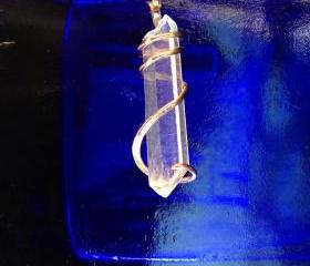 double terminated quartz crystal tension set in hand forged polished copper