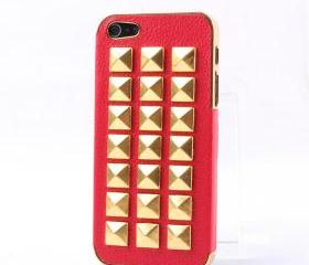 [grdx00200]Fashion Rivet on Litchi Grain Stick Handmade Hard Case For Iphone 4/4s