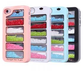 New Bling Rainbow Element Crystal Phone Cover Case For iPhone 4/4s-pink