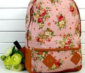 Fashion Vintage Cute Flower Schoolbag Campus Bag Backpack -pink