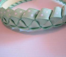 Mint green woven ribbon headband for girls