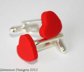 Red heart cufflinks, valentines gift, romantic cufflinks, wedding cuff links