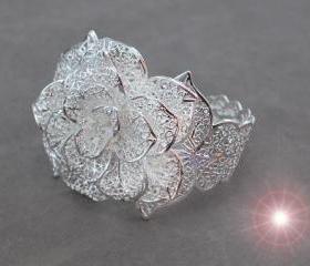Rose Flower .925 Sterling Silver Ring, Adjustable Size