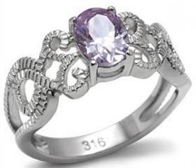 Stainless Steel Light Amethyst CZ Intertwined Band Ring, Sz 9