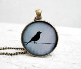 Grey Blue Bird Pendant Necklace, Nature Bird Pendant,Super Sweet Gift