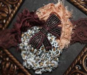 Brown Cheetah Print Shabby Headband or Clip