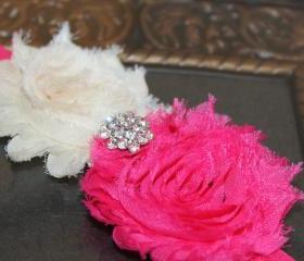 Pink & Ivory Shabby Flower Headband or Clip for Newborn Baby Infant Toddler Girl by miniME
