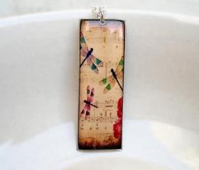 Dragonfly Necklace Jewelry Pendant in Chades of Brown, Silhouette Pendant