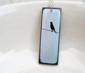 Bird Necklace Pendant in Sky Blue and Black, Silhouette Pendant