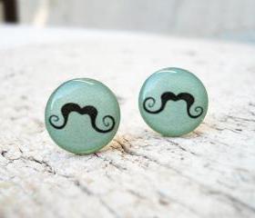  Mint Moustache Mustache Stud Earrings, Movember, Everyday Jewelry