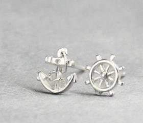 Navy Style Earrings Anchor Stud 